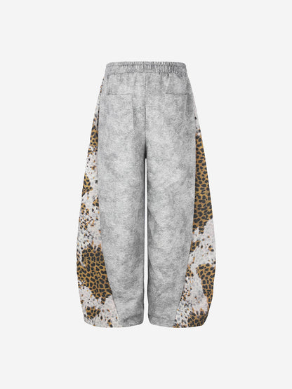 Pantalon de survêtement patchwork léopard avec logo strass