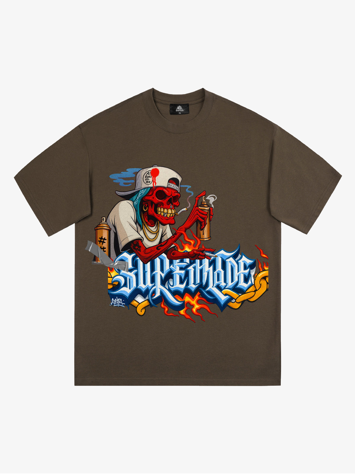 Thesupermade Skull Graffiti Artist Flame Flower Font T-shirt 