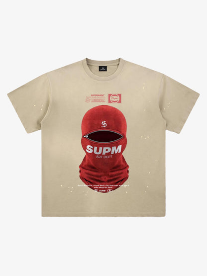 Thesupermade High Street Splatter Paint Washed Distressed Dark Mask Print T-shirt 