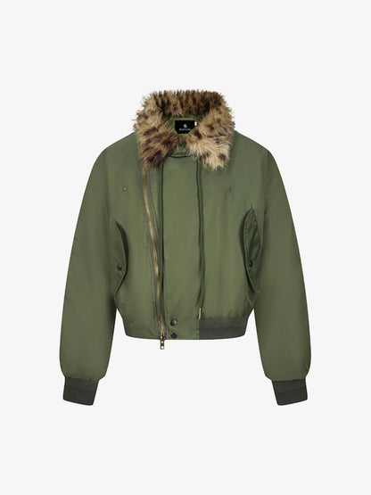 Winter Bomber Jacket with Leopard Fur Collar - Stylish and Warm for Men and Women 