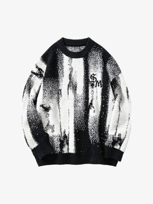 Abstract Portrait Graphic Jacquard Knit Sweater