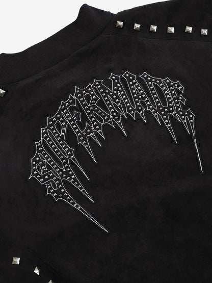 Suede Punk-Style Double-sided zipper Bomber Jacket with Studs Embroidery and Printing Techniques 