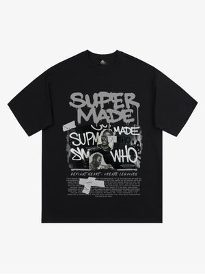 Streetwear Graffiti Character Collage Graphic T-Shirt 