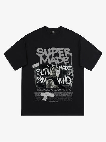 Streetwear Graffiti Character Collage Graphic T-Shirt 