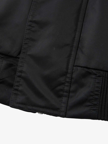 Detachable Faux Fur Collar Ruched Sleeve Bomber Jacket 