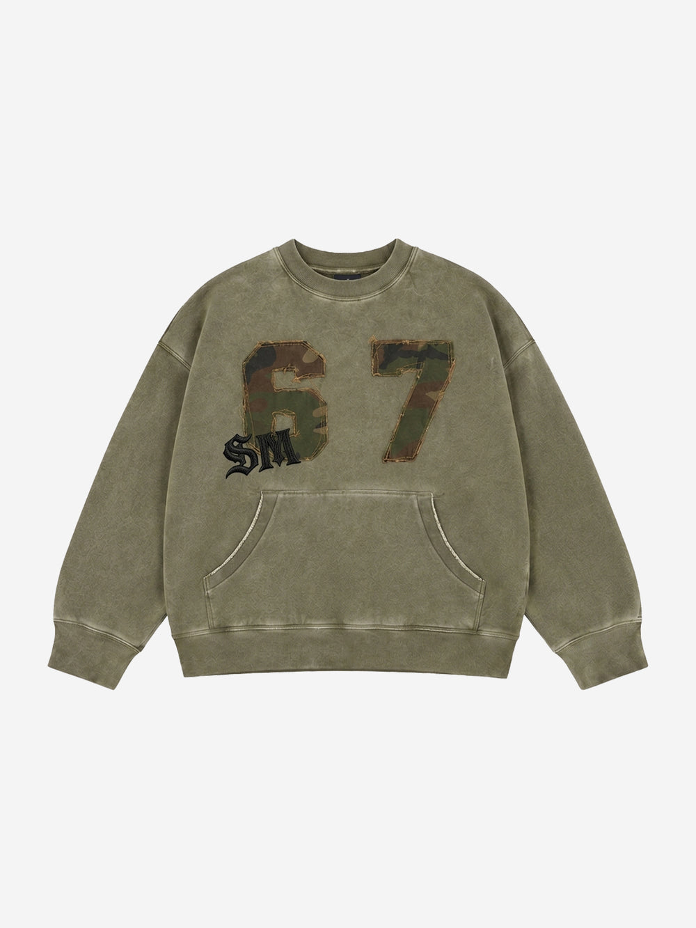 Camo 67 Appliqué Embroidered Washed Oversized Sweatshirt