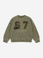 Camo 67 Appliqué Embroidered Washed Oversized Sweatshirt