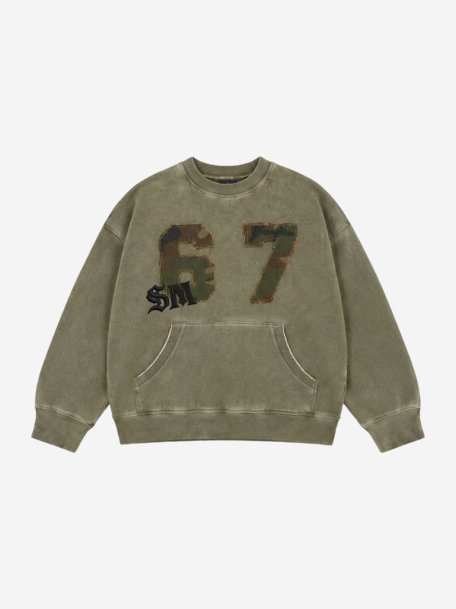 Camo 67 Appliqué Embroidered Washed Oversized Sweatshirt