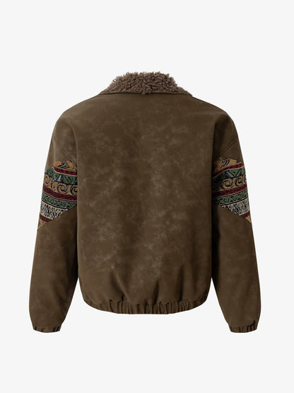Thesupermade Webbing Stitching Leather And Lambskin Cotton Coat 