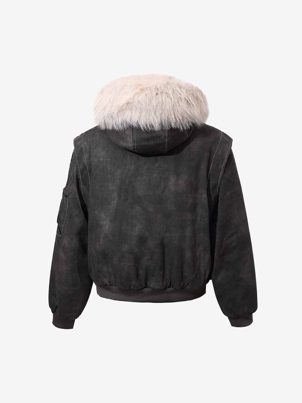 Washed Patchwork Contrast Bomber Jacket 