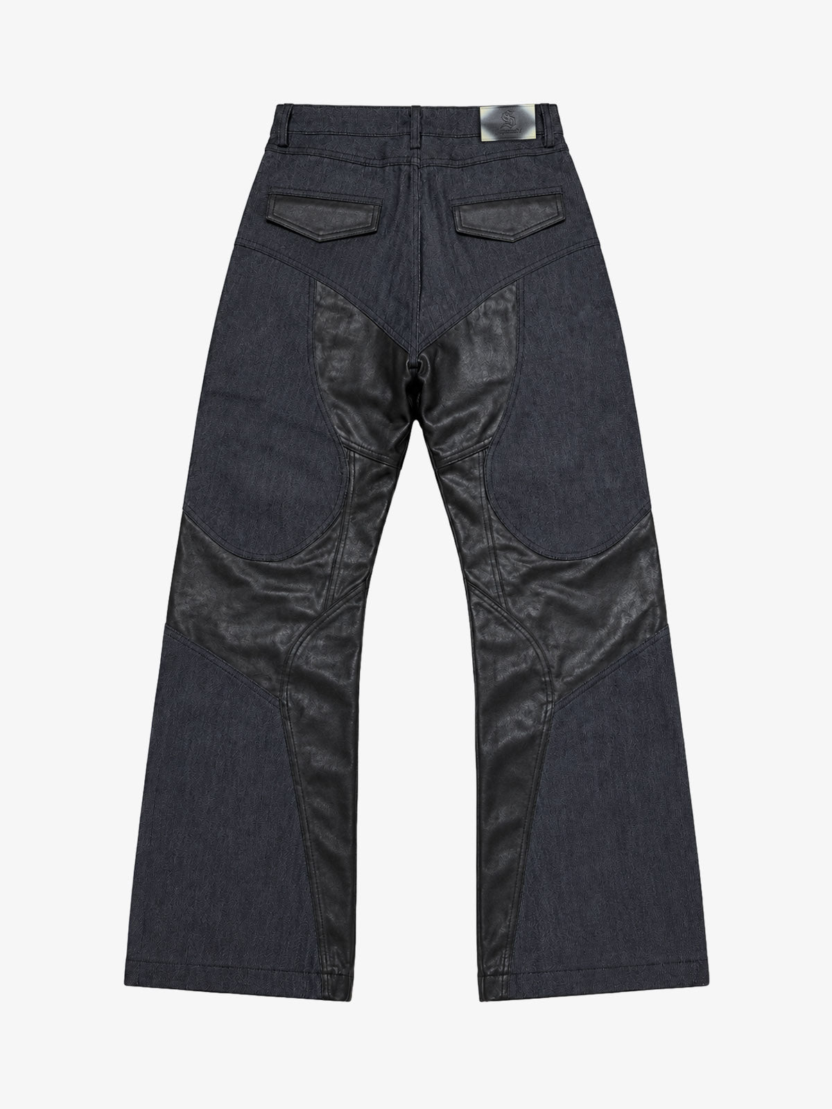 Leather-Paneled Moto Zip Straight-Leg Jeans