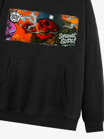 Thesupermade Distressed Blood-red Skull Graffiti Hooded Sweatshirt 