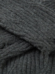Knitted Distressed Diamond Pattern Raw Edge Sweater 