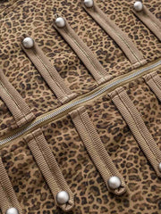 Leopard Napoleon Military Faux Fur Collar Coat