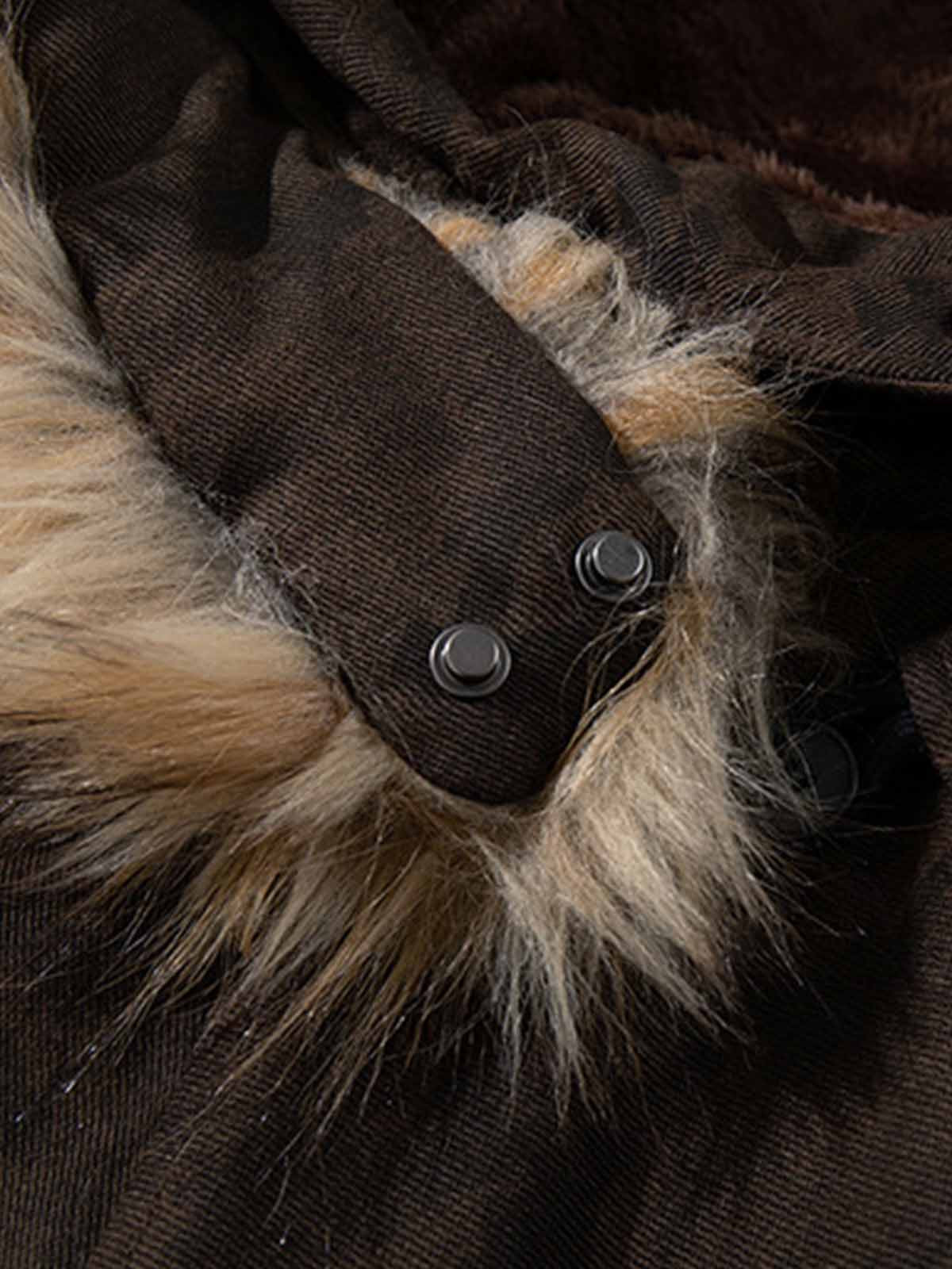 Camouflage Print Detachable Fur Hood Bomber Jacket 