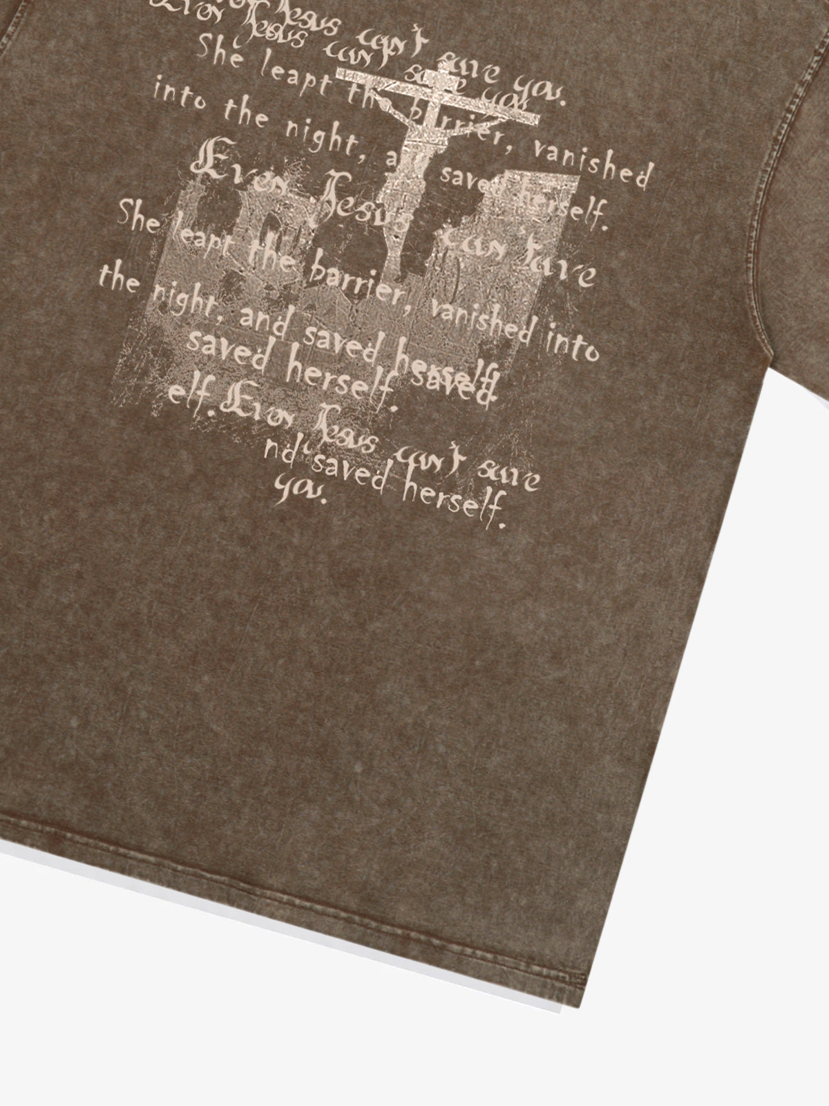 Washed Cross Overlay Text Graphic T-Shirt 