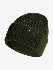 Rhinestone Embellished Ribbed Knit Beanie Hat 
