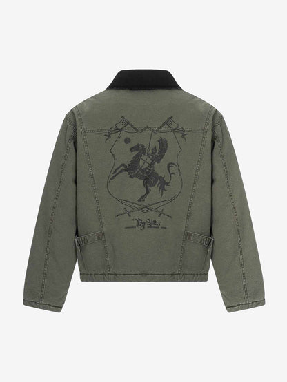 Fireman Clasp Washed Denim Knight Crest Jacket