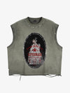 Man in the Mirror Graphic Studded Distressed Vest