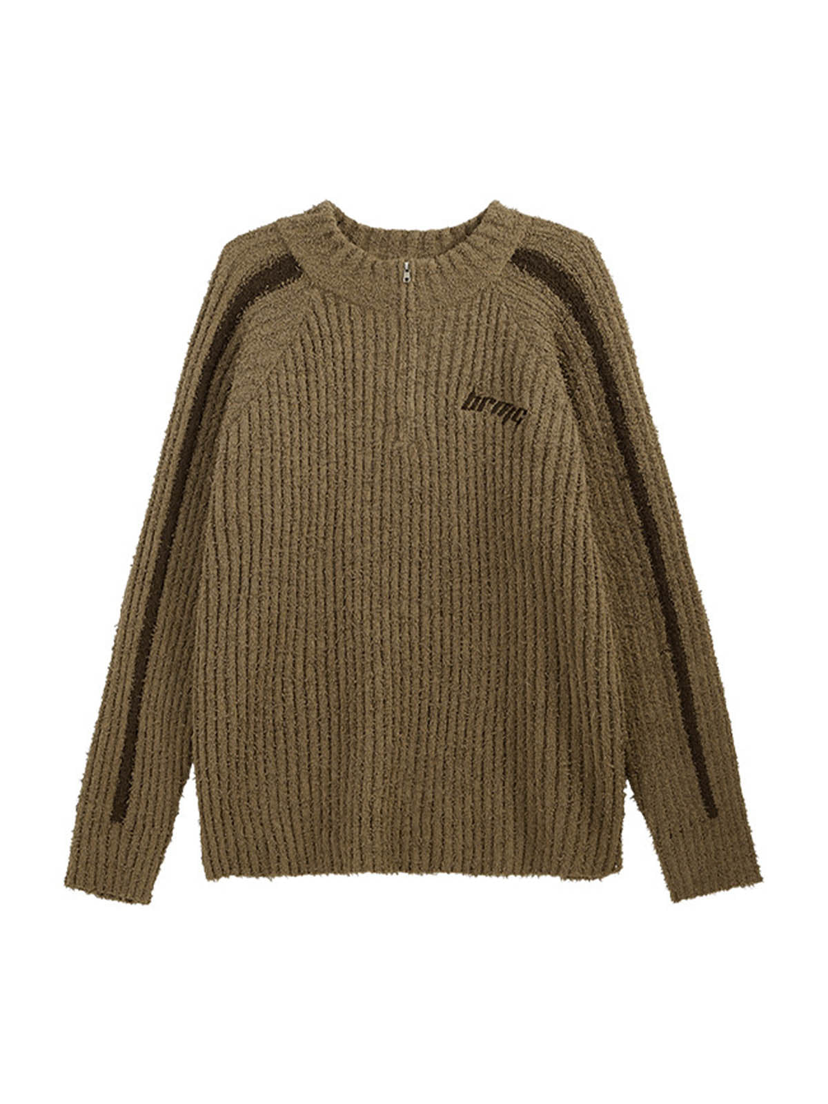 Thesupermade Striped Embroidered Quarter Zip Sweater
