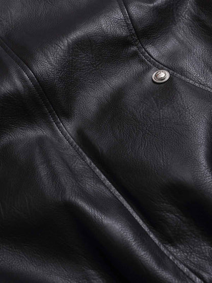 Street Fur-Trim Collar Leather Bomber Jacket 