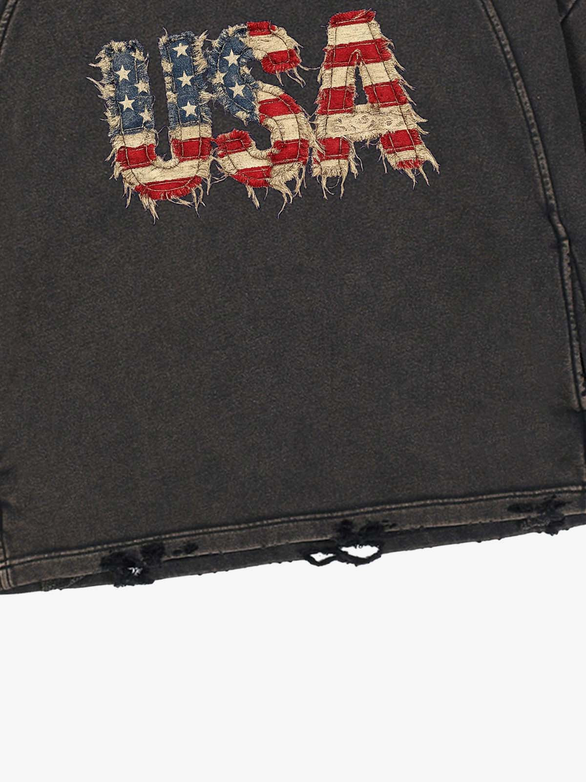 Patchwork-Grafik-Sweatshirt, gewaschen, kurz geschnitten