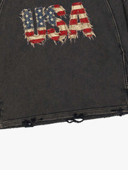Patchwork-Grafik-Sweatshirt, gewaschen, kurz geschnitten