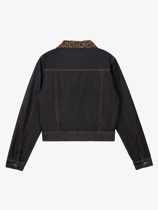 Leopard Flag Studded Pocket Denim Jacket