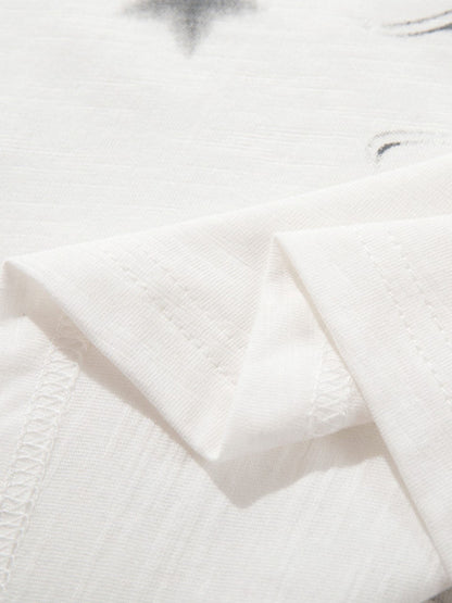 Cotton Graphic Print Oversized T-Shirt with Abstract Art and Star Pattern 