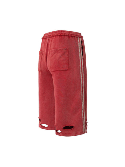 Distressed Ripped Red Culotte Jorts 