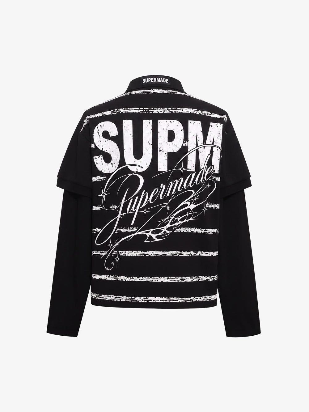 All-Over Typography Faux-Layered Long Sleeve Tee