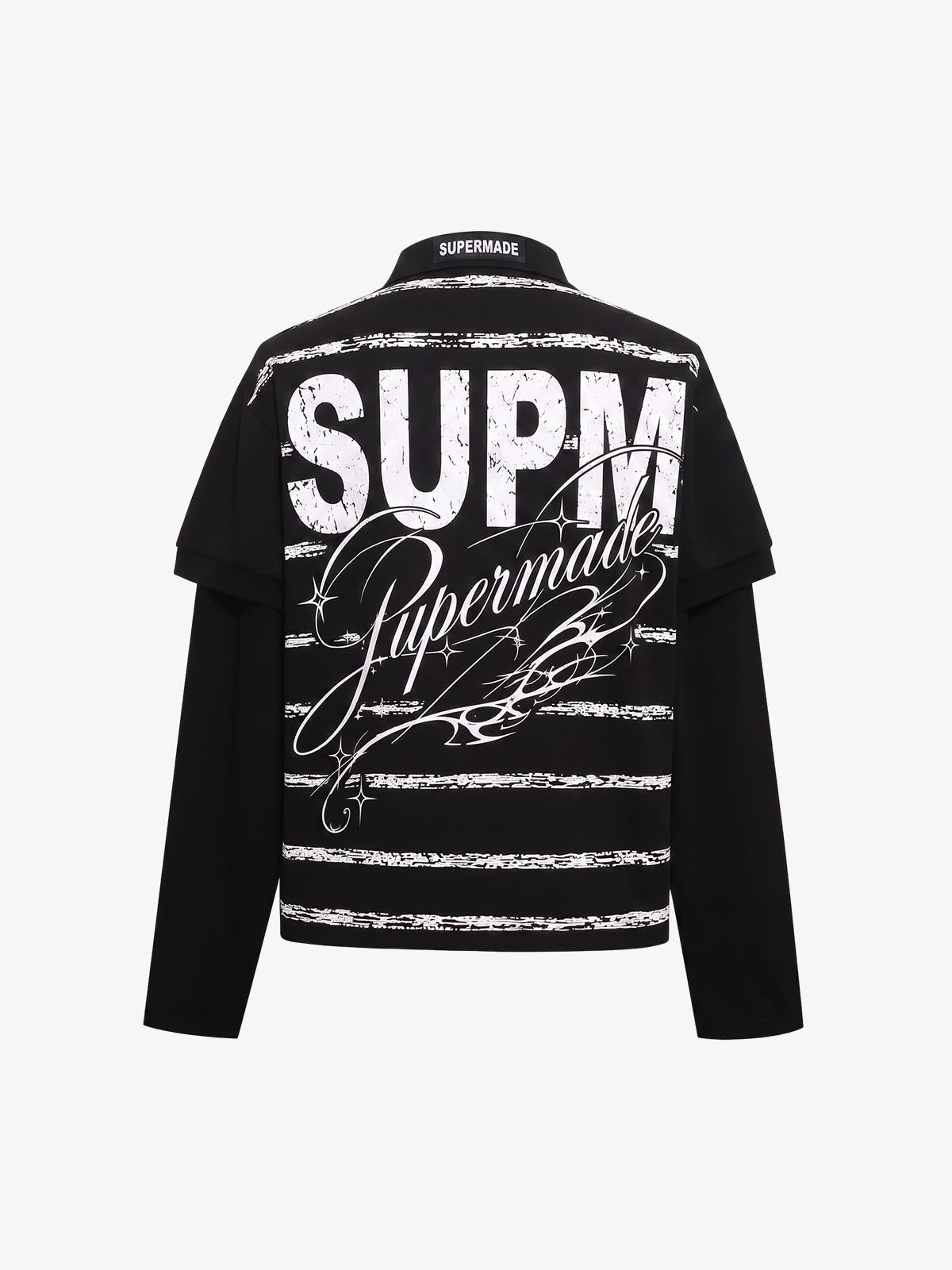 All-Over Typography Faux-Layered Long Sleeve Tee