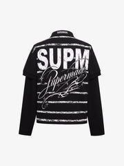 All-Over Typography Faux-Layered Long Sleeve Tee