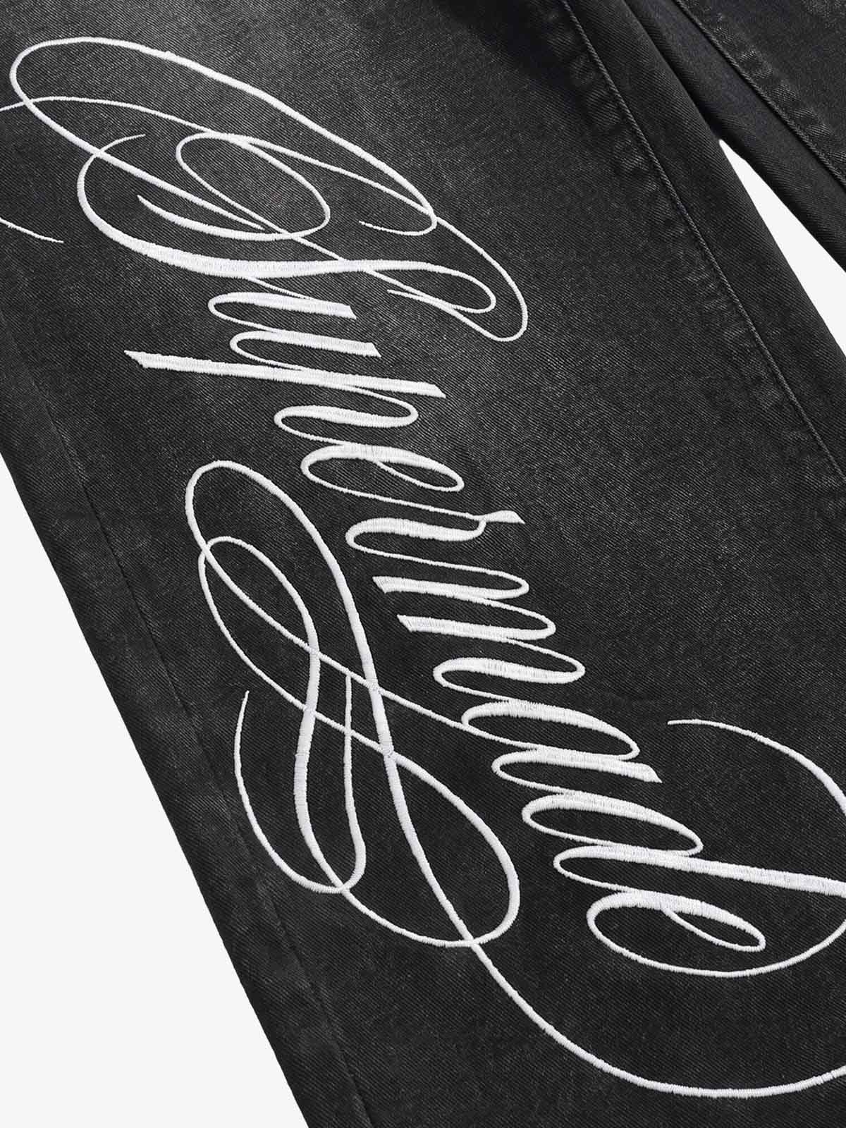 Script Letter Graphic Washed Jeans