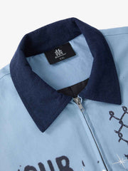 Supermade Slogan Print Color-Blocked Embroidered Retro Canvas Jacket 