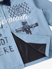 Supermade Slogan Print Color-Blocked Embroidered Retro Canvas Jacket 