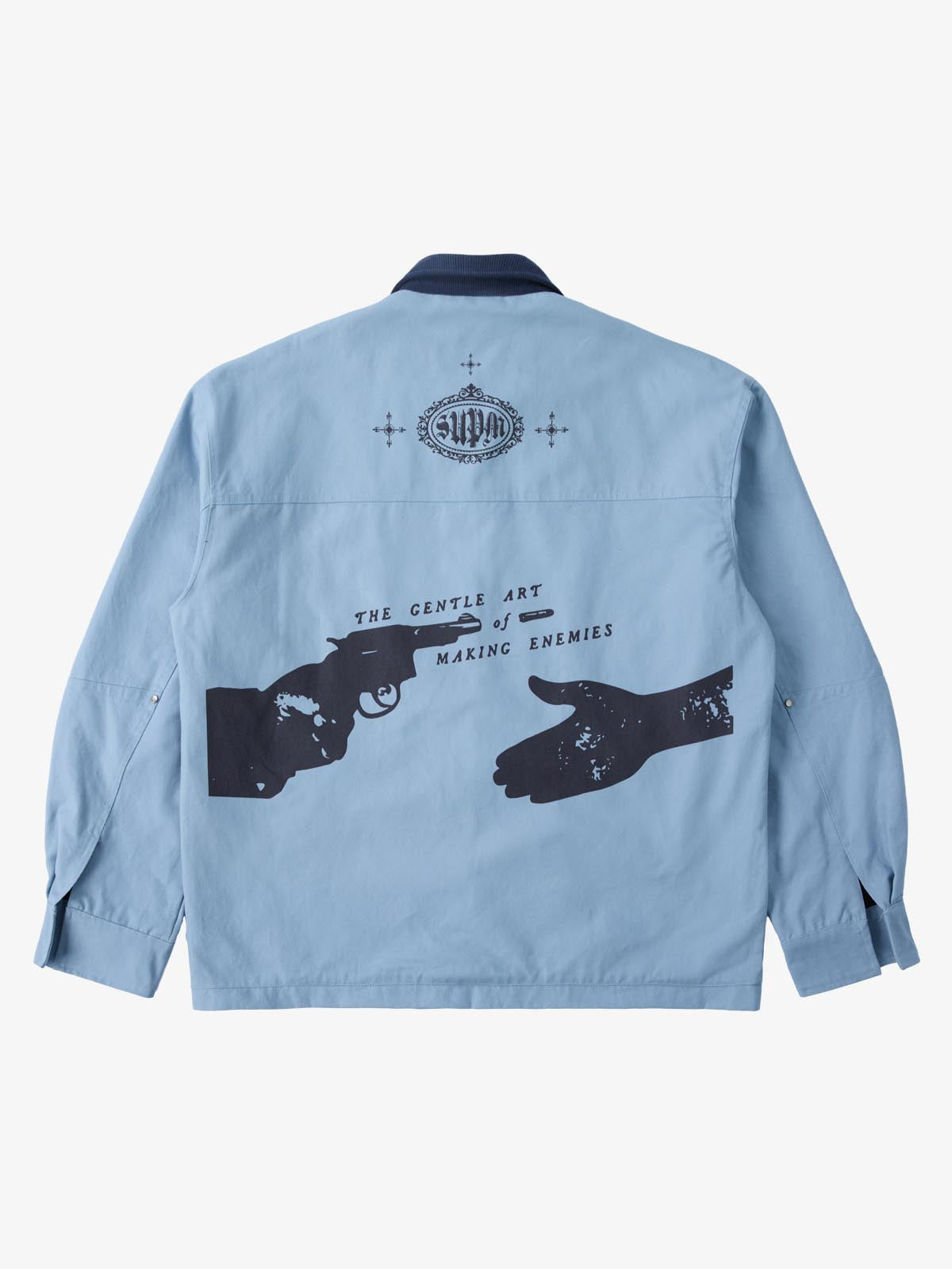 Supermade Slogan Print Color-Blocked Embroidered Retro Canvas Jacket 