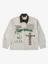 Supermade Slogan Print Color-Blocked Embroidered Retro Canvas Jacket 