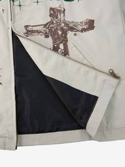 Supermade Slogan Print Color-Blocked Embroidered Retro Canvas Jacket 