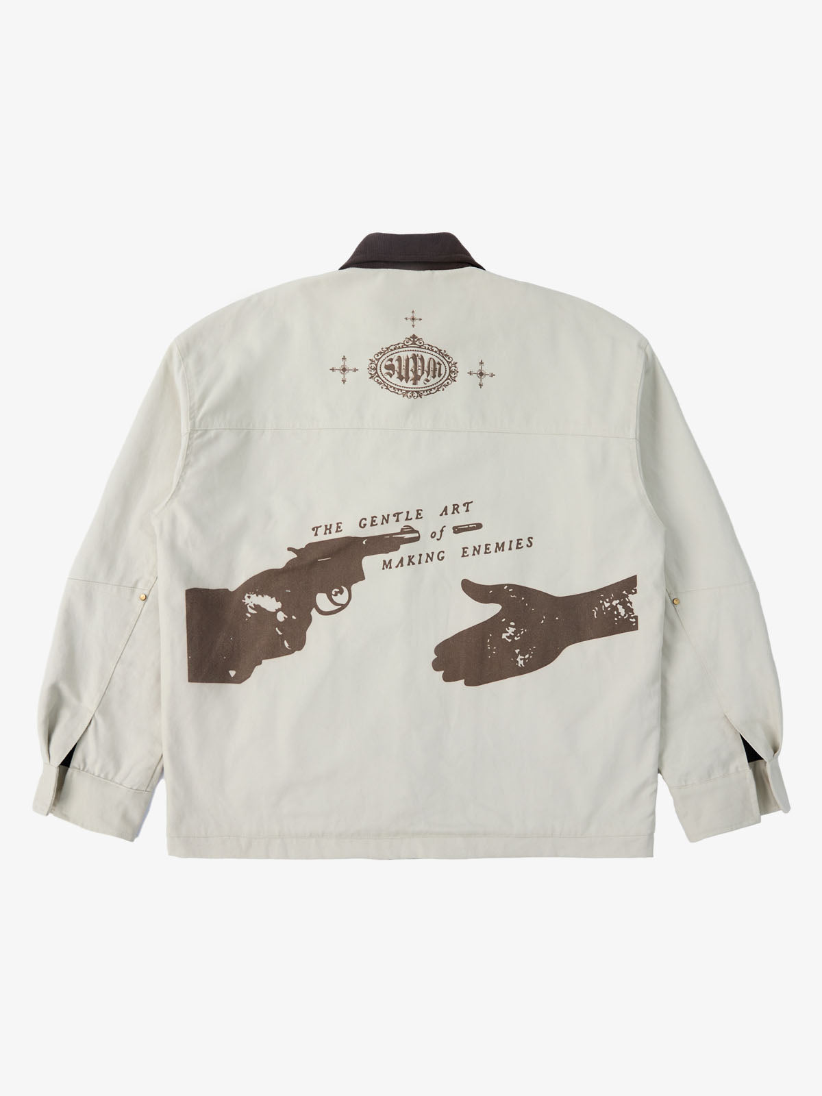 Supermade Slogan Print Color-Blocked Embroidered Retro Canvas Jacket 