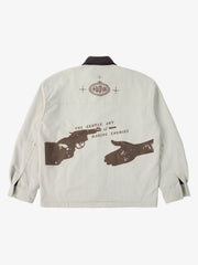 Supermade Slogan Print Color-Blocked Embroidered Retro Canvas Jacket 