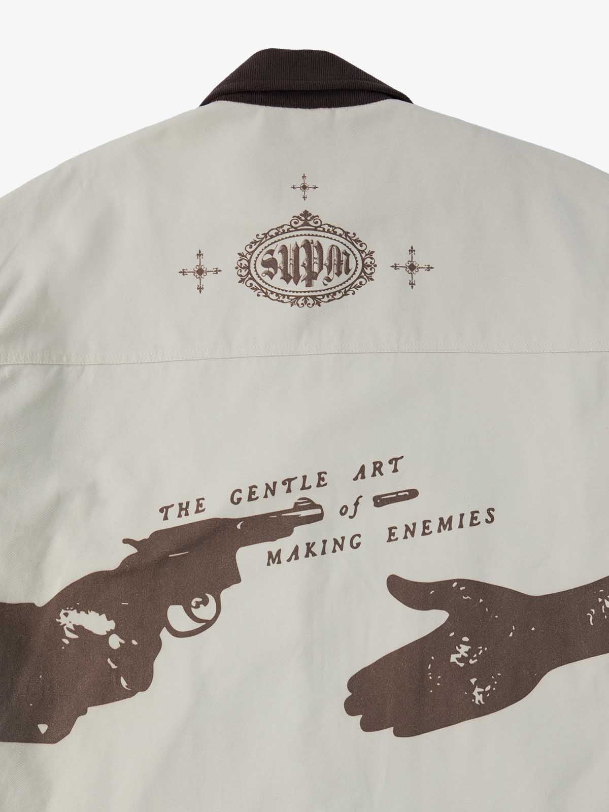Supermade Slogan Print Color-Blocked Embroidered Retro Canvas Jacket 