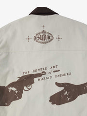 Supermade Slogan Print Color-Blocked Embroidered Retro Canvas Jacket 