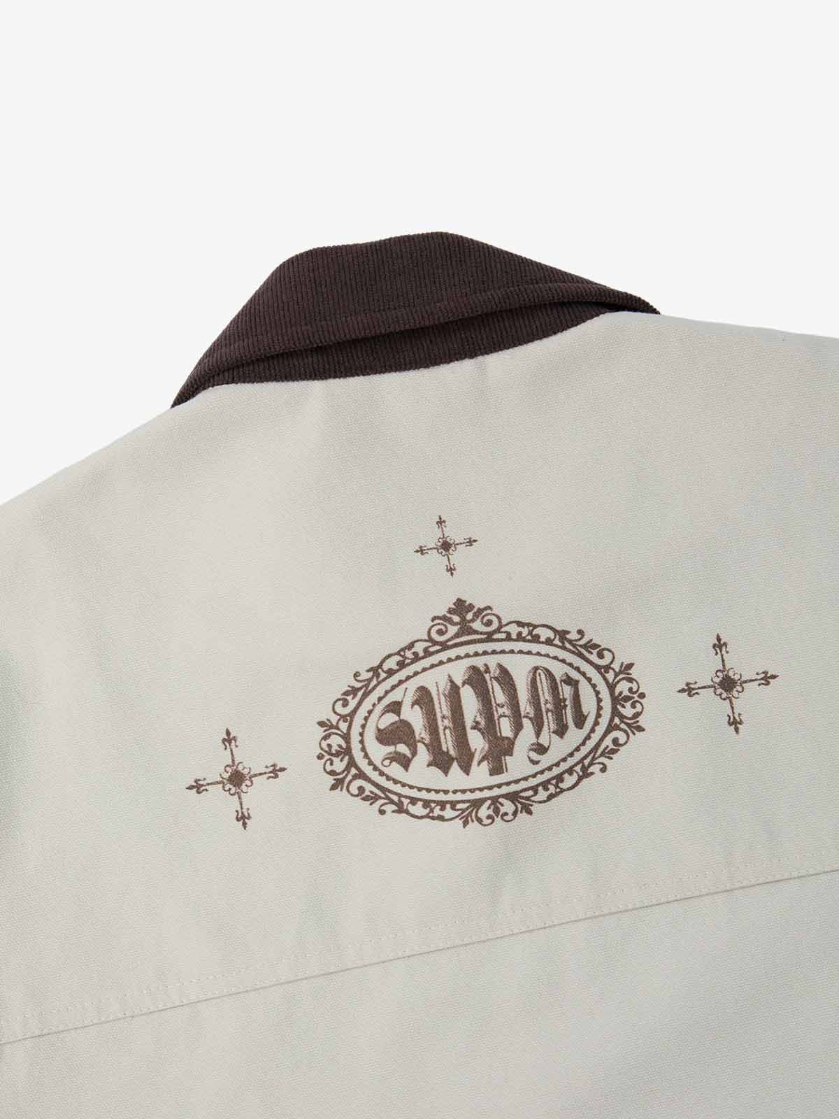 Supermade Slogan Print Color-Blocked Embroidered Retro Canvas Jacket 