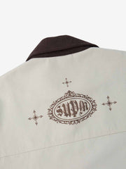 Supermade Slogan Print Color-Blocked Embroidered Retro Canvas Jacket 