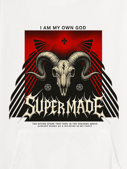 Supermade Dark Style Sheep Skull Hooded Sweatshirt 