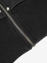 Distressed Polka Dot Ribbed Zip-Up Hoodie