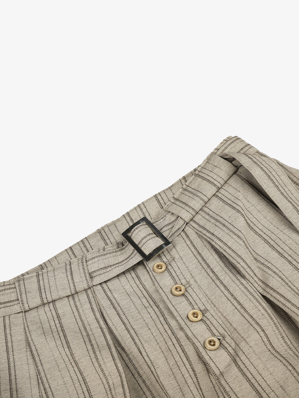 Belted Button-Fly Striped Wide-Leg Pants