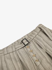 Belted Button-Fly Striped Wide-Leg Pants