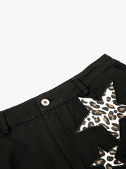 Pantalon brodé étoiles et léopard